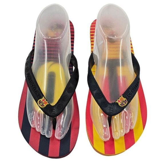 FC Barcelona Soccer Women's Flip Flops 10 - Picture 1 of 4